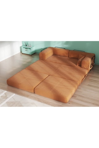 Canapé convertible avec pouf Smart - Marron - 2 places - En tissu velours côtelé