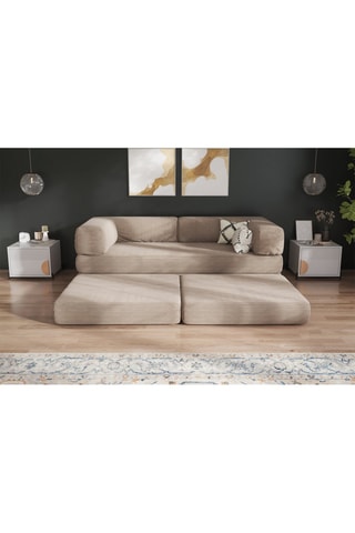Canapé convertible avec pouf Smart - Beige - 2 places - En tissu velours côtelé