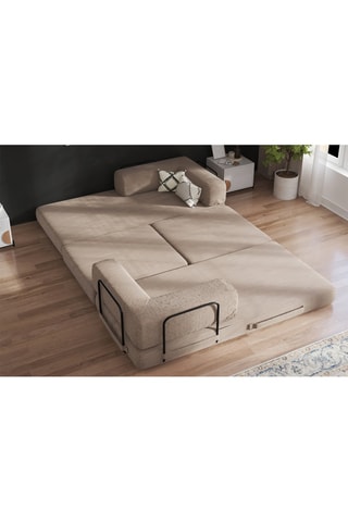 Canapé convertible avec pouf Smart - Beige - 2 places - En tissu velours côtelé