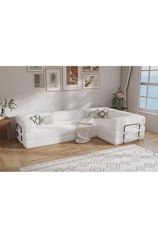 Canapé d’angle droit convertible Smart - Blanc - 4 places - En tissu velours