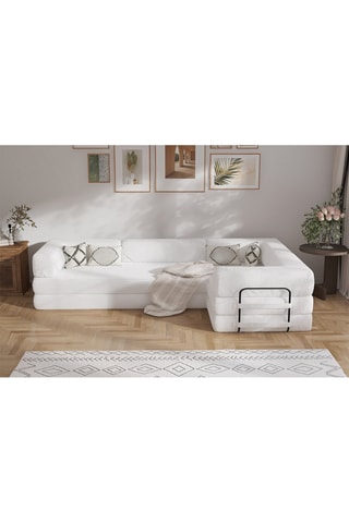 Canapé d’angle droit convertible Smart - Blanc - 4 places - En tissu velours
