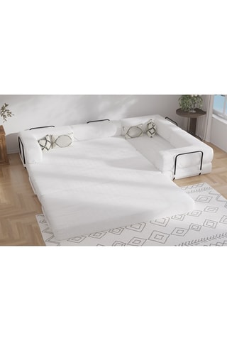 Canapé d’angle droit convertible Smart - Blanc - 4 places - En tissu velours