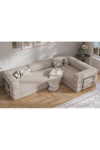 Canapé d’angle droit convertible Smart - Beige - 4 places - En tissu velours