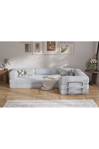 Canapé d’angle droit convertible Smart - Gris - 4 places - En tissu velours