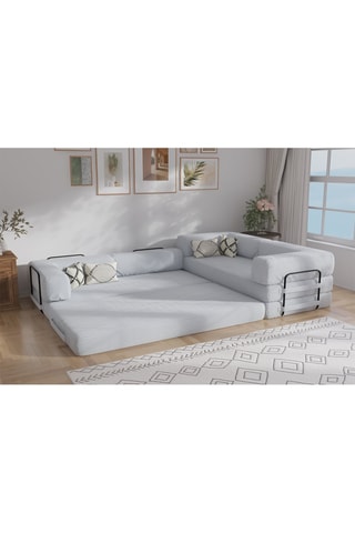 Canapé d’angle droit convertible Smart - Gris - 4 places - En tissu velours