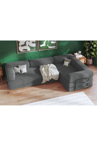 Canapé d’angle droit convertible Smart - Anthracite - 4 places - En tissu velours