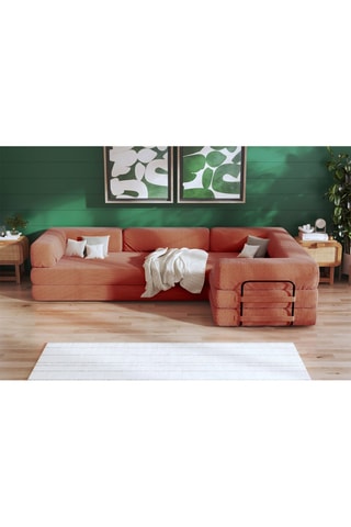 Canapé d'angle droit convertible Smart - Marron - 4 places - En tissu velours