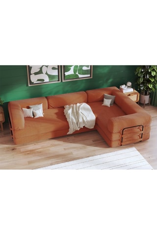 Canapé d'angle droit convertible Smart - Marron - 4 places - En tissu velours