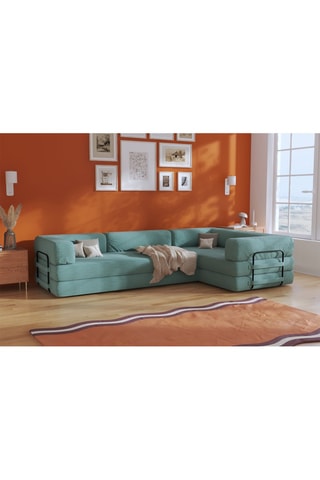 Canapé d’angle droit convertible Smart - Vert - 4 places - En tissu velours