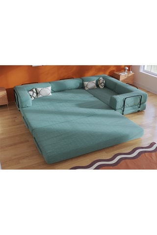 Canapé d’angle droit convertible Smart - Vert - 4 places - En tissu velours