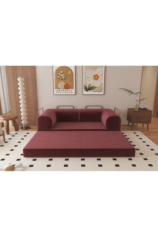 Canapé convertible - Bordeaux - 2 places - En tissu velours