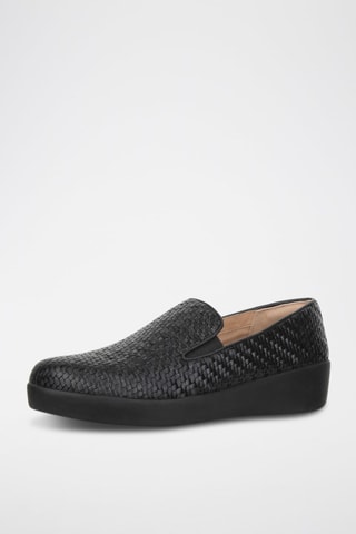 Slippers compensés en cuir - Noir