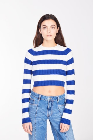 Pull court - Blanc et bleu cobalt - Jennyfer