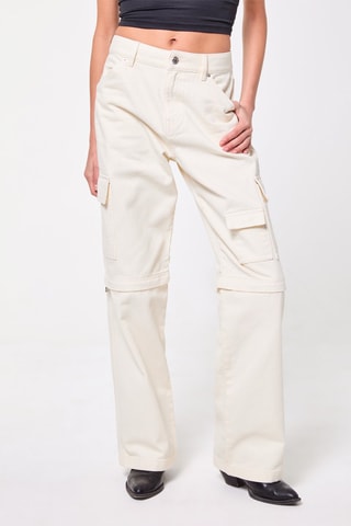 Pantalon droit cargo taille haute Ecru - Jennyfer