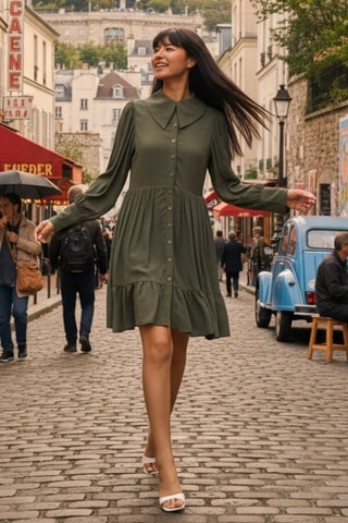 Robe chemise en jean - Kaki - Naf Naf