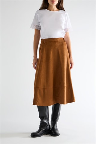 Jupe midi en velours taille haute - Camel - Naf Naf