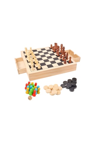 Jeux 3-en-1 échecs, dames et petits chevaux - Dès 6 ans