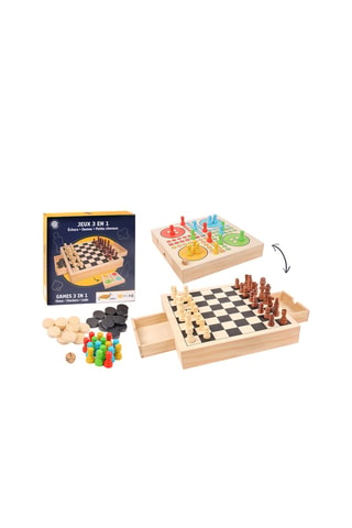 Jeux 3-en-1 échecs, dames et petits chevaux - Dès 6 ans