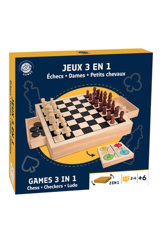 Jeux 3-en-1 échecs, dames et petits chevaux - Dès 6 ans