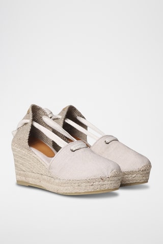 Sandálias com cunha em linho Lisa - Bege