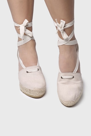 Sandálias com cunha em linho Lisa - Bege