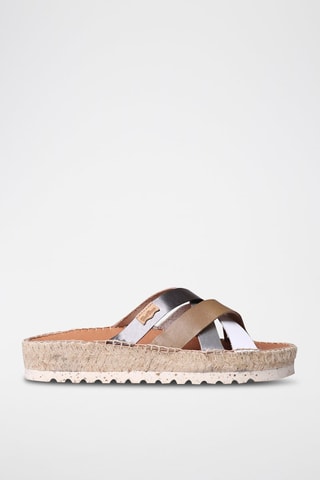 Mules com cunha em couro Bimba - Branco e prateado - Branco