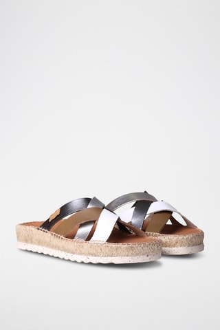 Mules com cunha em couro Bimba - Branco e prateado - Branco