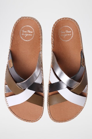 Mules com cunha em couro Bimba - Branco e prateado - Branco