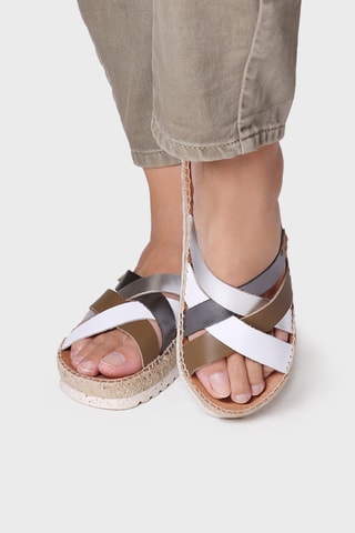 Mules com cunha em couro Bimba - Branco e prateado - Branco