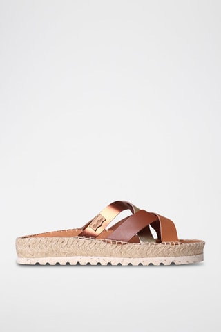 Mules com cunha em couro Bimba - Branco e prateado - Castanho