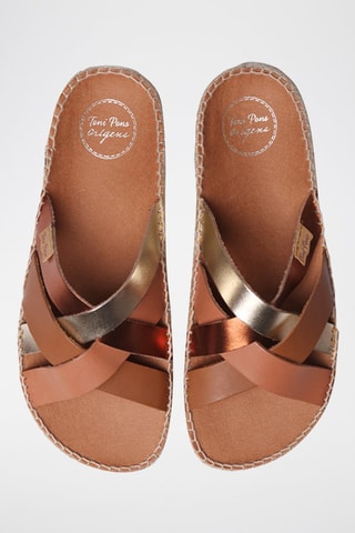 Mules com cunha em couro Bimba - Branco e prateado - Castanho