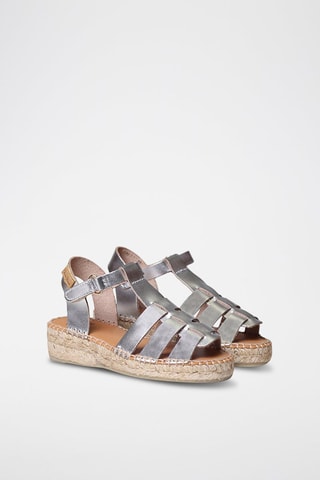 Alpargatas com plataforma em couro Castanho - Prateado