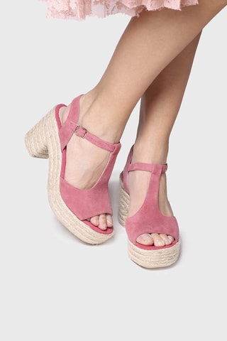 Sandálias com salto em couro Kely-A - Rosa - Rosa