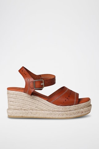 Sandálias com cunha em couro Haide - Camel - Castanho