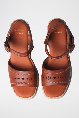 Sandálias com cunha em couro Haide - Camel - Castanho