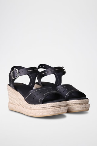 Sandálias com cunha em couro Haide - Camel - Preto