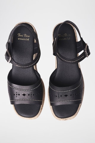 Sandálias com cunha em couro Haide - Camel - Preto