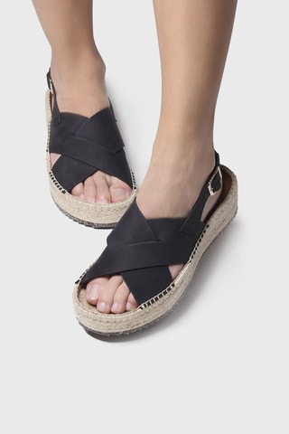 Sandálias com plataforma em couro Valentina - Preto - Preto