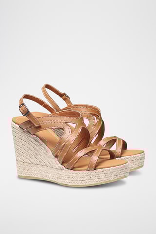 Sandálias com cunha em couro Olimpia - Prateado - Camel