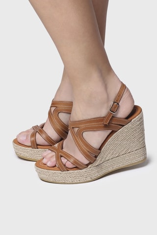 Sandálias com cunha em couro Olimpia - Prateado - Camel