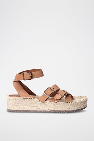 Sandálias com plataforma em couro Valeria - Camel - Castanho