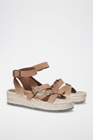 Sandálias com plataforma em couro Valeria - Camel - Castanho
