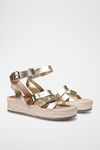 Sandálias com plataforma em couro Valeria - Camel - Bege