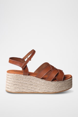 Sandálias com cunha em couro Cristina - Castanho