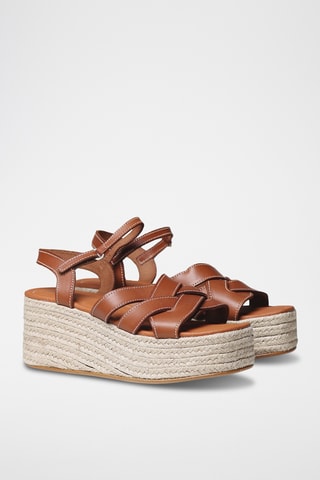 Sandálias com cunha em couro Cristina - Castanho