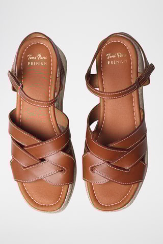 Sandálias com cunha em couro Cristina - Castanho