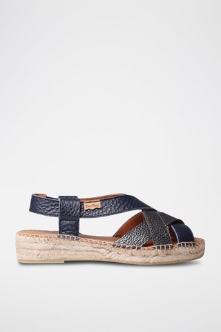 Sandálias com cunha em couro Elia-Bg - Camel e prateado - Preto e azul-marinho