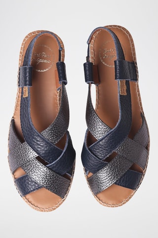 Sandálias com cunha em couro Elia-Bg - Camel e prateado - Preto e azul-marinho
