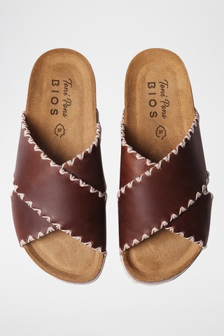 Mules em couro Grit - Castanho