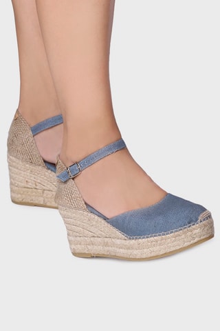 Alpargatas com cunha em linho Laia - Azul-claro